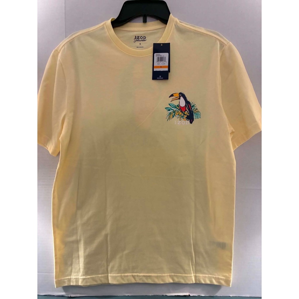 IZOD Saltwater Mens Small Pastel Yellow Toucan‎ Graphic T Shirt Tropical Coastal